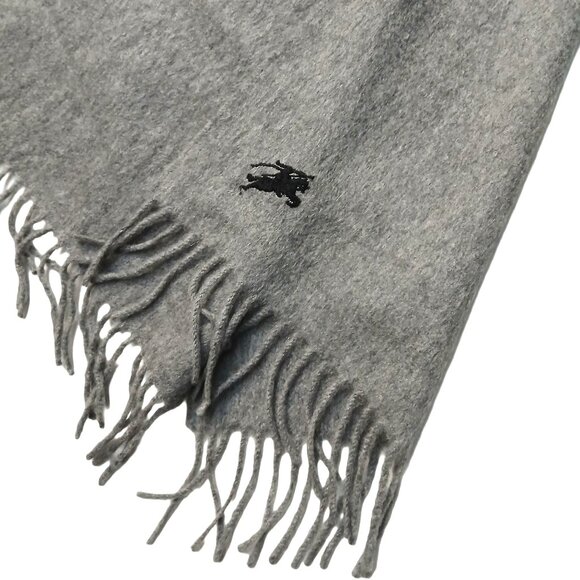 Luxury Vintage Gray Cashmere Burberry Scarf Embroidered Logo Fall Winter Scarves - Picture 4 of 6